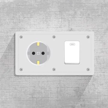 Power socket and Light switch in gray background Stock Illustration