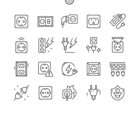 Power socket. Electricity and electric voltage. Stock Illustration