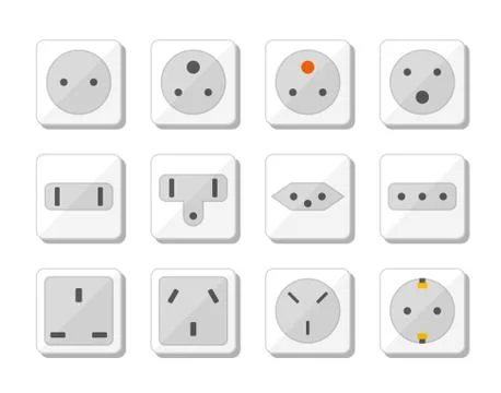 Power socket icon set. World standards for different country plugs Stock Illustration