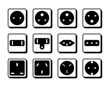 Power socket icon set. World standards for different country plugs Stock Illustration