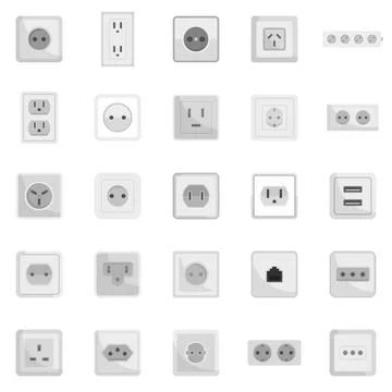 Power socket icons set flat isolated Stock Illustration