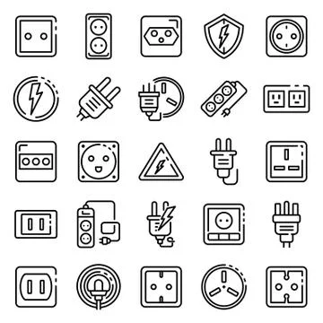 Power socket icons set, outline style Stock Illustration