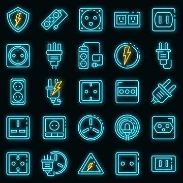 Power socket icons set vector neon Stock Illustration