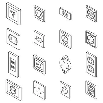 Power socket icons set vector outine Stock Illustration