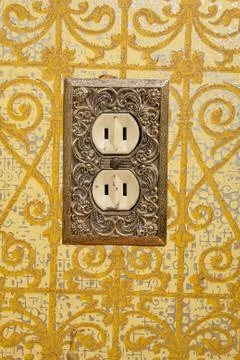 Power socket installed in decorative wall Foto stock