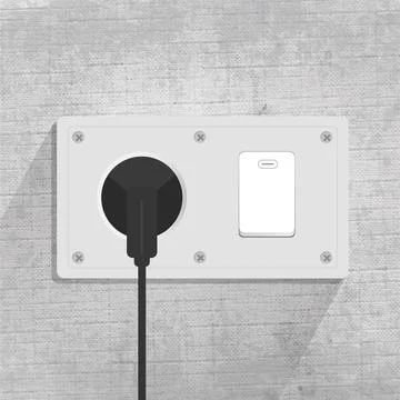 Power socket. Light switch. Connecting the plug. gray background Stock Illustration