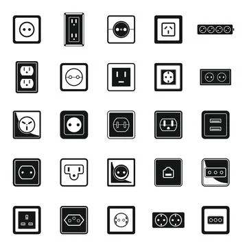 Power socket plug icons set, simple style 스톡 일러스트