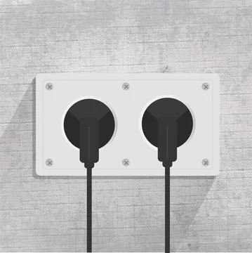 Power socket. Two connecting the plug. gray background Stock Illustration