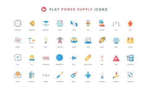 Power socket types for electric energy charging, different country standard flat Stock Illustration
