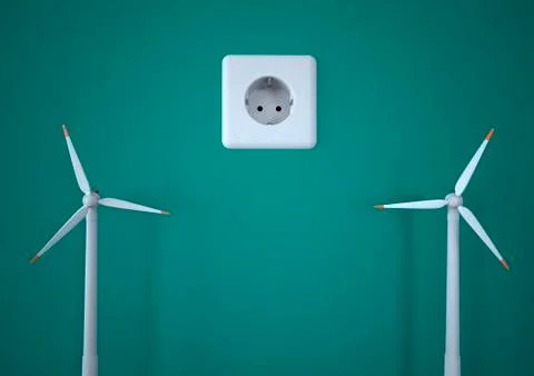 Power socket with wind turbines against green background, close up イラスト素材