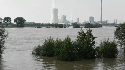 Power station in flood Stock Footage 24841079