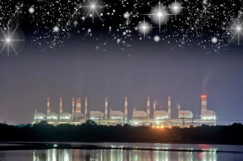 Power station by night Foto stock