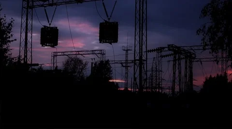Power station at sunset Stock Footage 46200093
