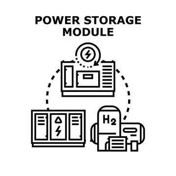Power storage module connecting energy sources and hydrogen Stock Illustration