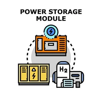 Power storage module connecting energy sources and hydrogen Stock Illustration