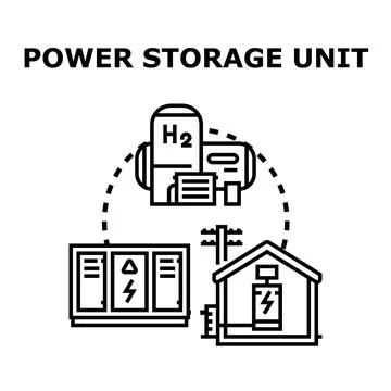 Power storage unit concept with hydrogen and home battery Stock Illustration