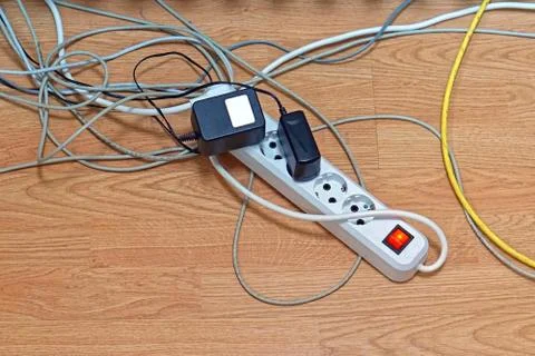 Power strip at floor Stock Photos