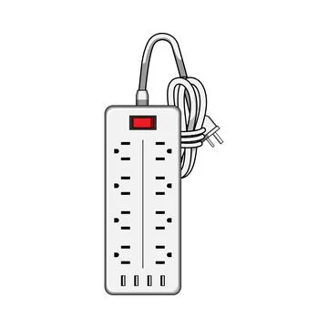 Power strip with multiple electrical outlets and usb ports Stock Illustration