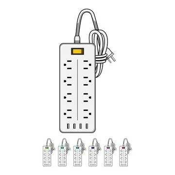 Power strip with multiple electrical outlets and usb ports Stock Illustration