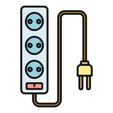 Power strip with multiple outlets and electrical plug cable Stock Illustration