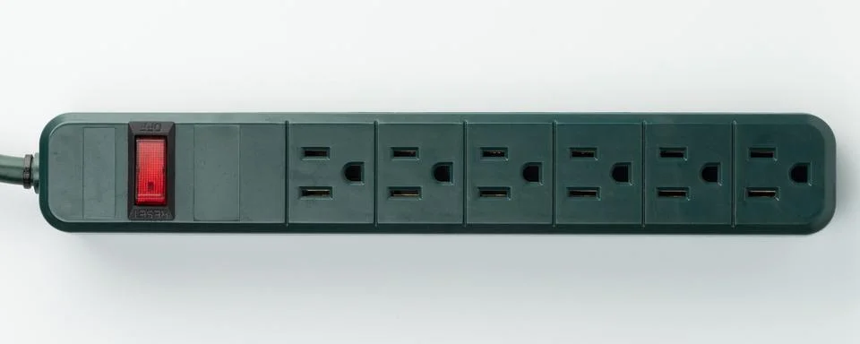 Power strip with multiple outlets and switch for convenient electrical access Stock Photos