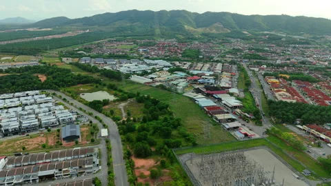 Power Substation and Grid Supplying Rural Town Malaysia Aerial Stock Footage 331843965
