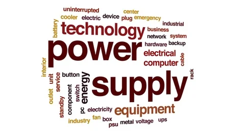 Power supply animated word cloud, text design animation. Stock Footage 77953450