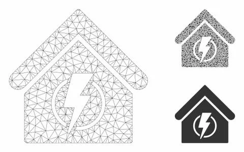 Power Supply Building Vector Mesh Network Model and Triangle Mosaic Icon Ilustración de archivo