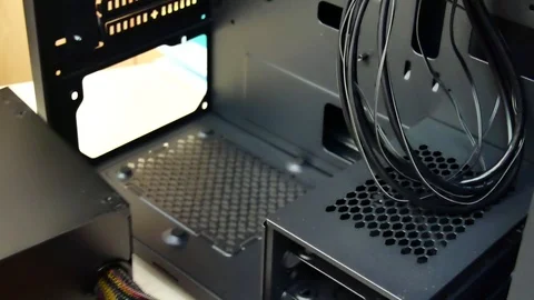 Power supply computer. Concept of computer hardware, repairing, upgrade and Stock Footage 91535009