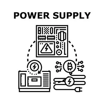 Power supply concept producing cryptocurrency and electricity Illustrazione stock