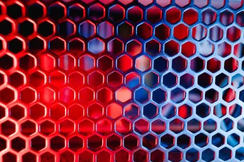 Power supply grill Electronics technology concept details blue red light back Stock Photos