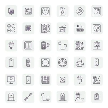 Power Supply High Resolution Vector Icon Pack with 36 Regular Bold Outline .. Stock Illustration