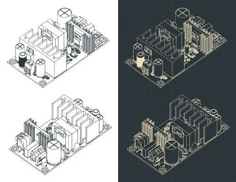 Power supply module isometric blueprints Stock Illustration