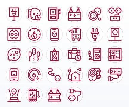 Power Supply Premium Vector Bundle with 28 High Resolution Pixel Aligned Bo.. Stock Illustration