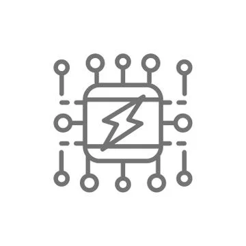Power supply system, smart electricity system scheme line icon. Stock Illustration
