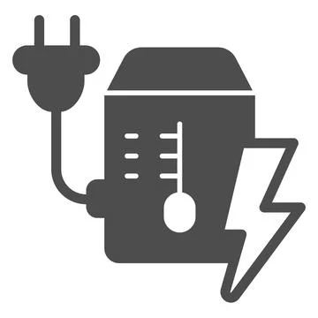 Power supply unit solid icon, pcrepair concept, mains plug and lightning vector Stock Illustration