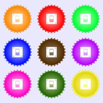 Power switch icon sign. A set of nine different colored labels. Vector 스톡 일러스트