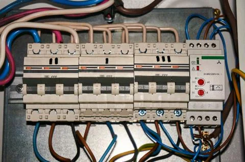 Power switches for high-voltage network with connected wires Stock Photos