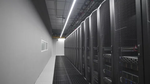 Power system appears monumental with wires and steel doors 動画素材 316099147