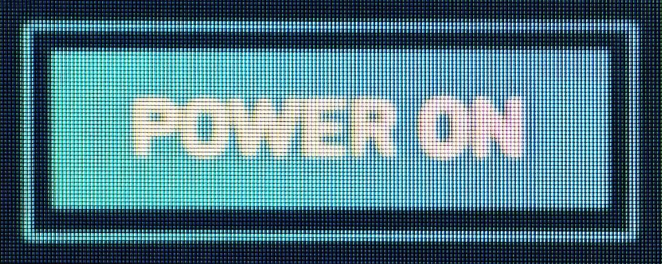 Power on text appearing on retro digital screen pixels Stock Illustration