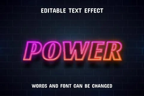 Power text - editable neon text effect Illustrazione stock