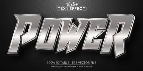 Power text, shiny silver style editable text effect Stock Illustration