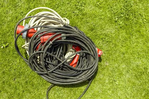 Power three phase wire extension cord for high voltage wires Stock Photos