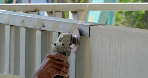 Power tools in action home renovation project outdoor space diy tutorial bright Stock Footage 330985094