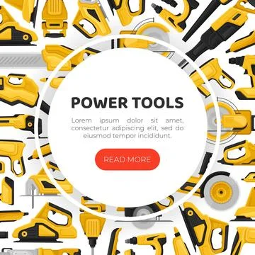 Power Tools Banner Design with Building Instrument Vector Template Ilustración de archivo