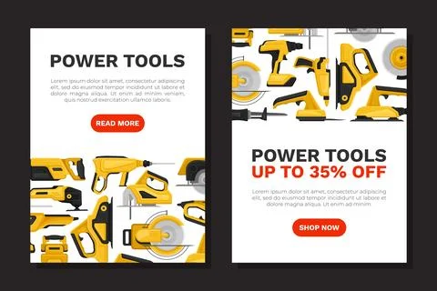 Power Tools Banner Design with Building Instrument Vector Template Ilustración de archivo