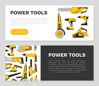 Power Tools Banner Design with Building Instrument Vector Template Illustration