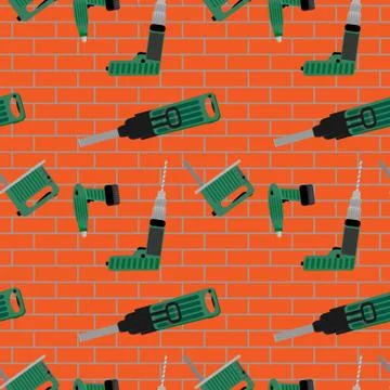 Power tools on brick wall pattern Stock Illustration