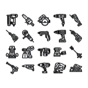 Power tools collection for construction and diy concepts Stock Illustration