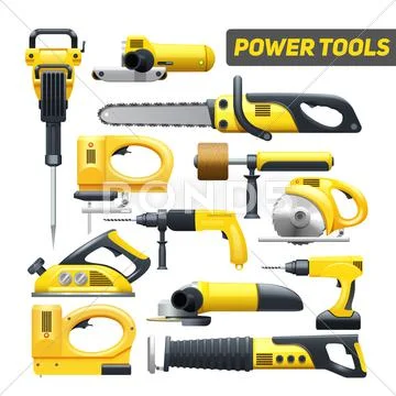 Power Tools Yellow Black Pictograms Collection Stock Illustration